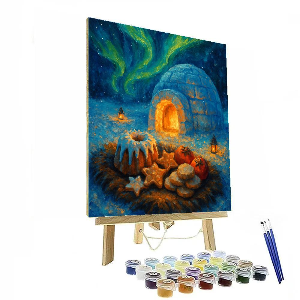 Northern Lights Above Igloo Feast Numbered painting kits
