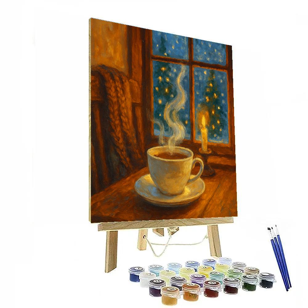 Winter Wonderland Tea By Fireplace Window painting number kit