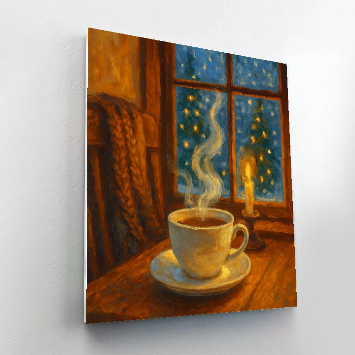 Winter Wonderland Tea By Fireplace Window painting number kit