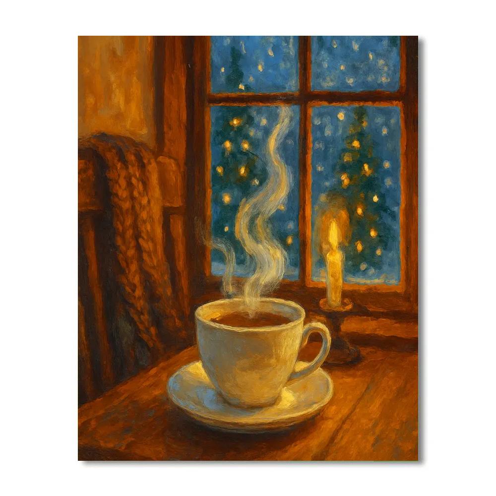 Winter Wonderland Tea By Fireplace Window painting number kit
