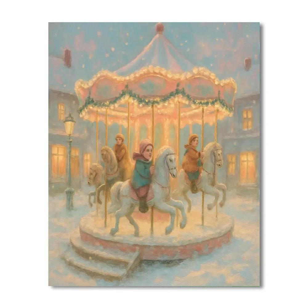 Frosted Carousel In Winter Square Painting by numbers kit