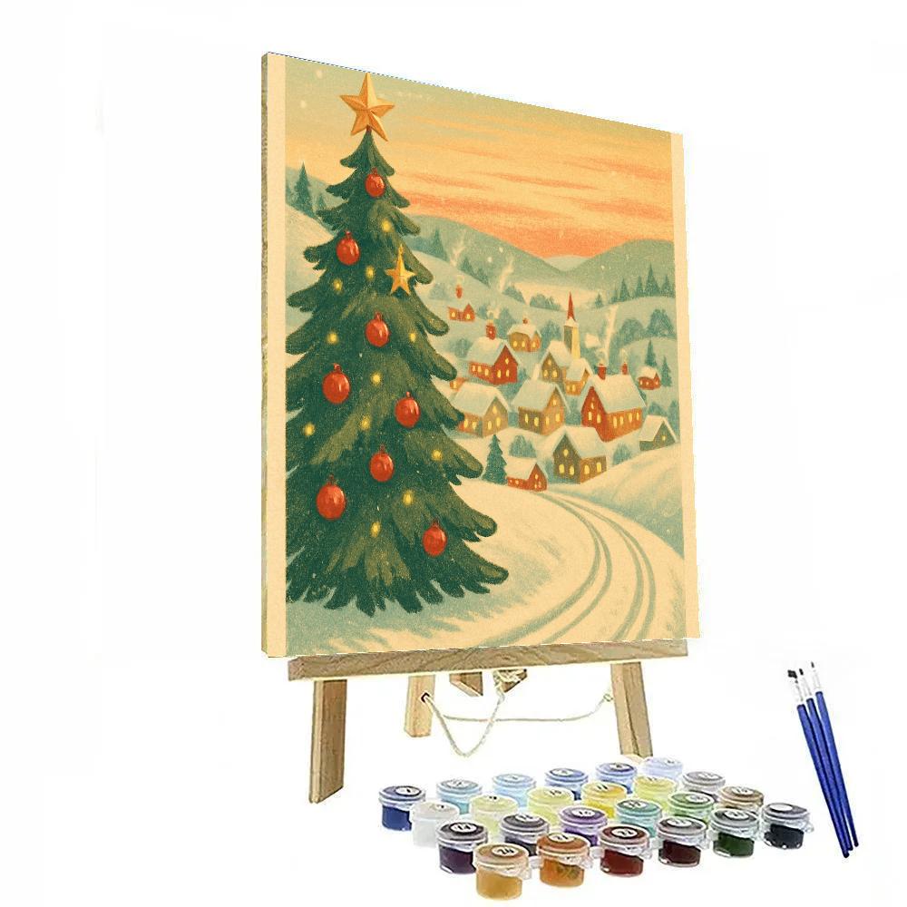 Winter Postcard Village Overlook Number painting