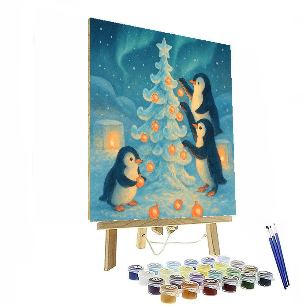 Penguins Decorating Ice Tree Number painting