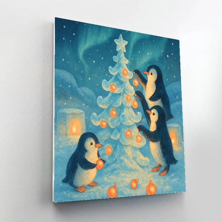 Penguins Decorating Ice Tree Number painting