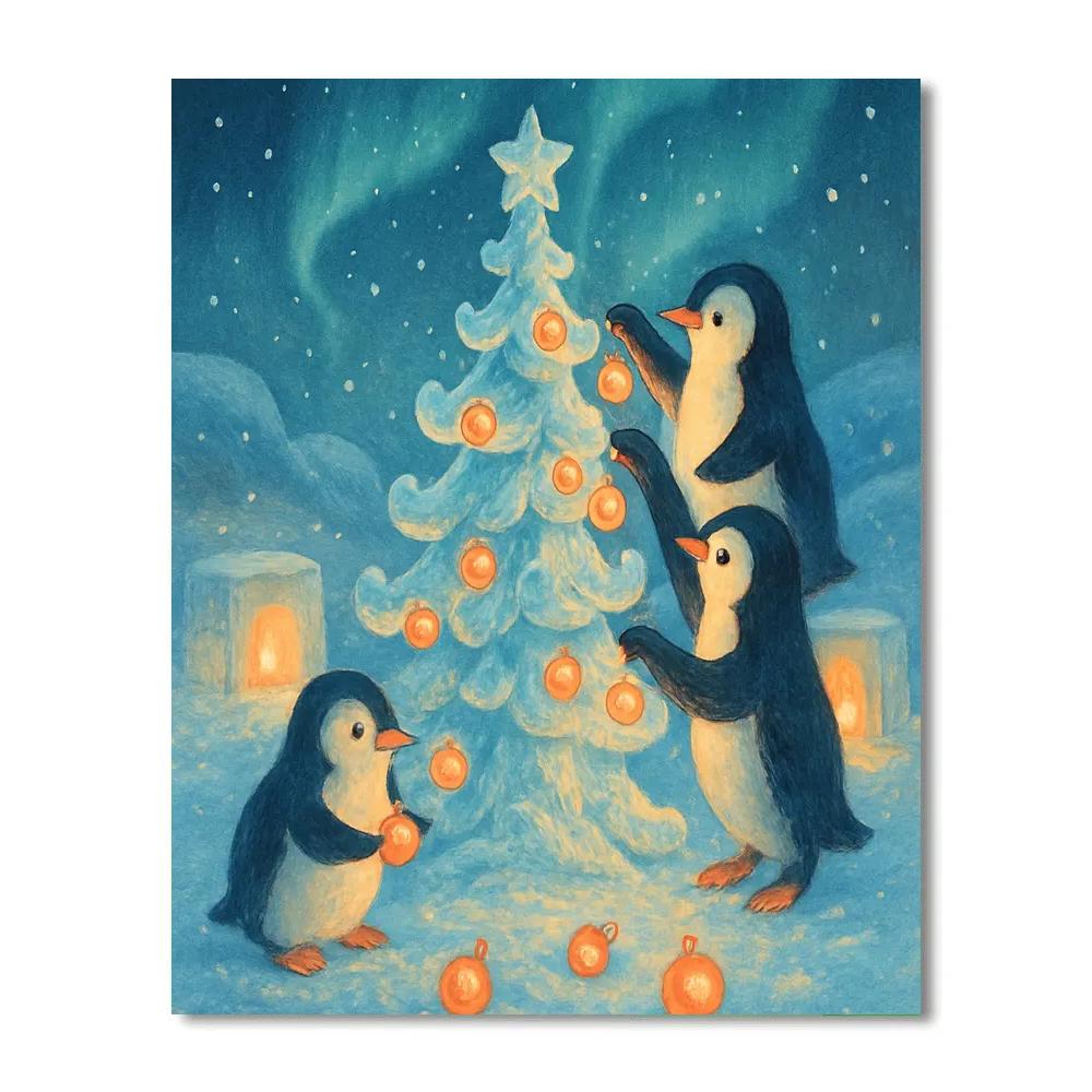 Penguins Decorating Ice Tree Number painting