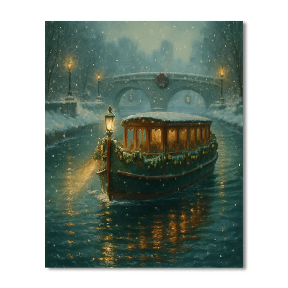 Winter Riverboat With Garland Rails paint by numbers