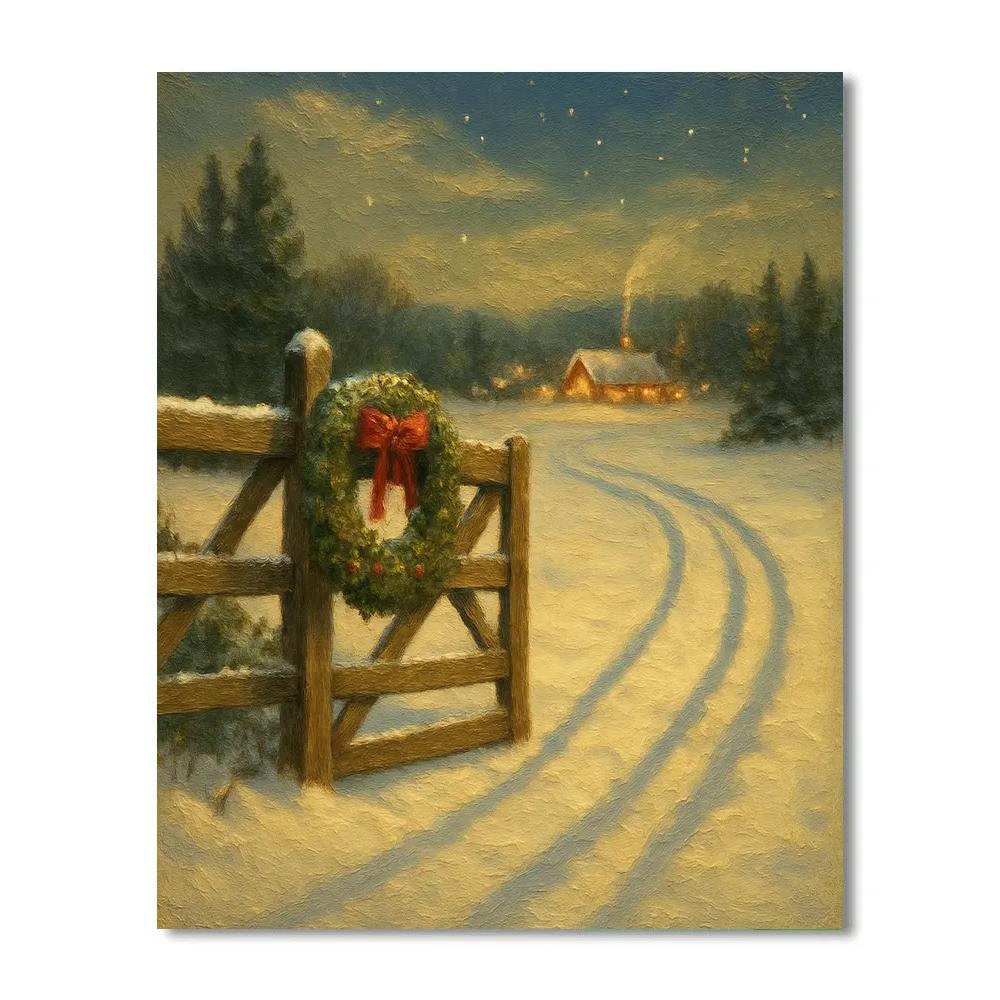 Sleigh Tracks Through Snowy Meadow Gate Paint by numbers kits