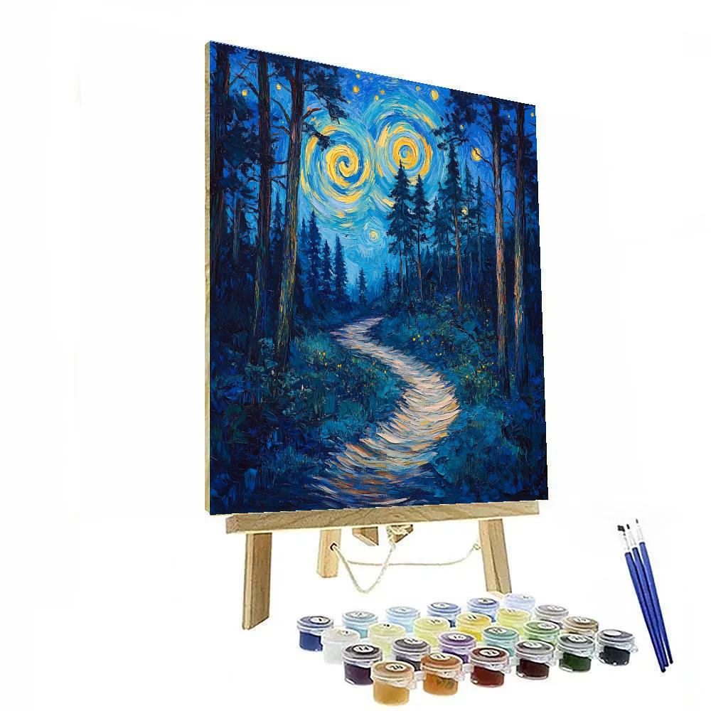 Van Gogh Inspired Starry Forest Path paint by numbers