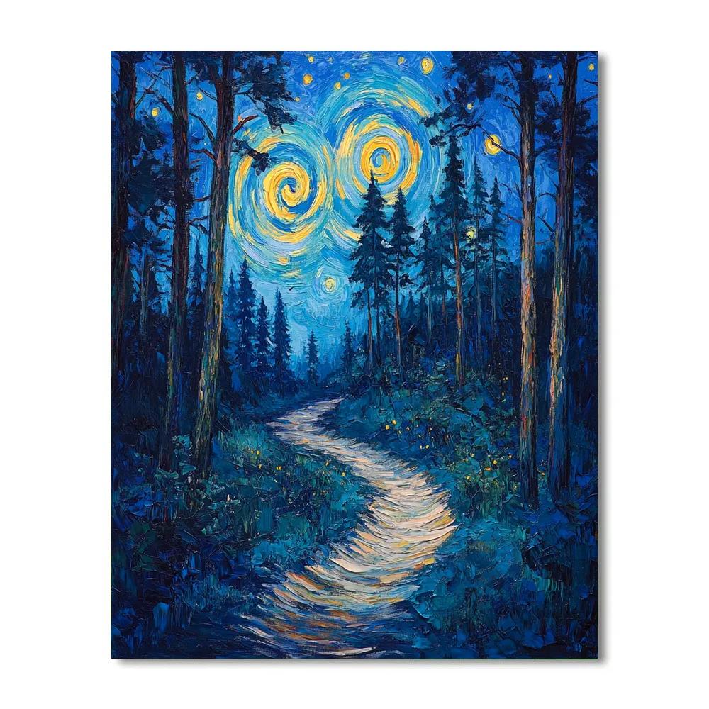 Van Gogh Inspired Starry Forest Path paint by numbers