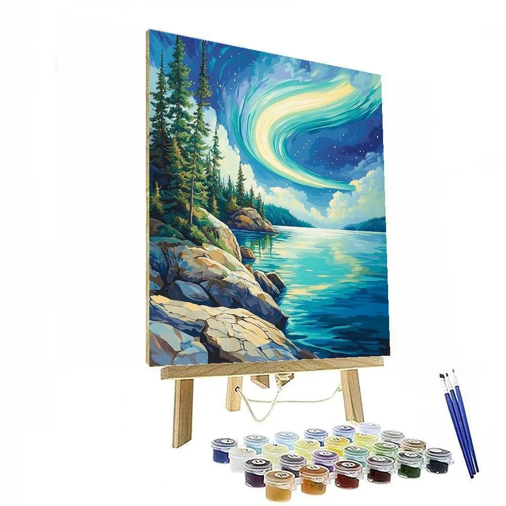 Franklin Carmichael Inspired Aurora Over Granite Bay Numbered painting kits