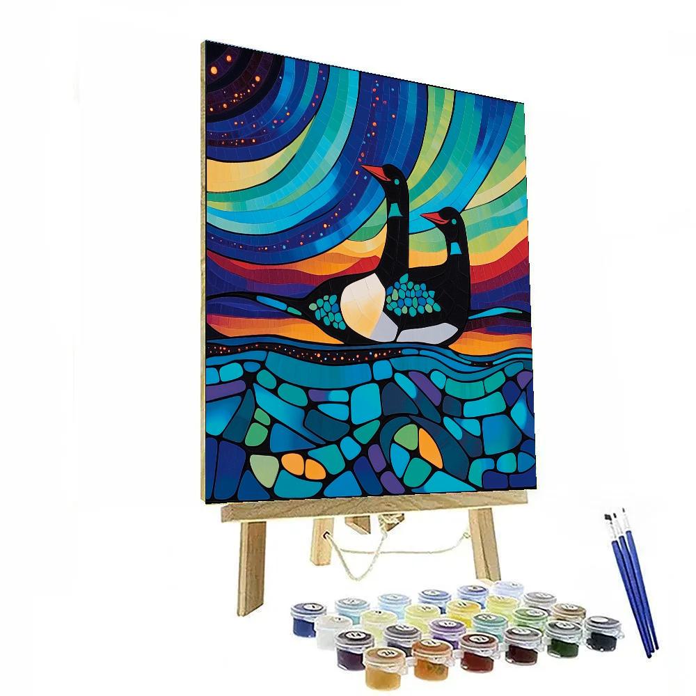 Norval Morrisseau Inspired Aurora Loons Of The Spirit Lake paint by numbers