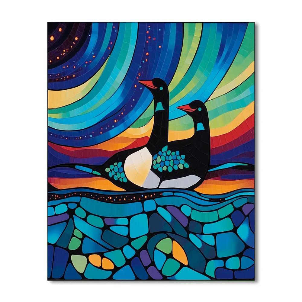 Norval Morrisseau Inspired Aurora Loons Of The Spirit Lake paint by numbers