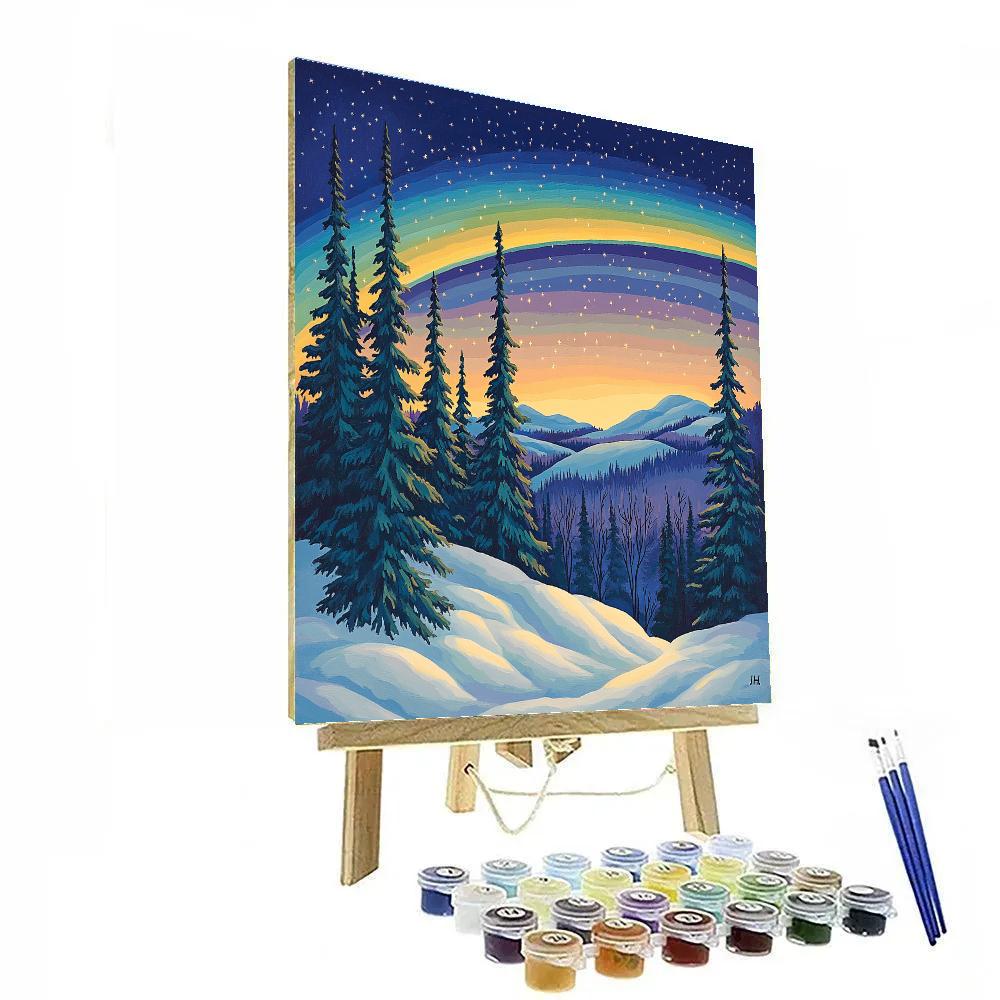 J. E. H. MacDonald Inspired Aurora Over Snow Laden Spruce Ridge Painting by numbers kit