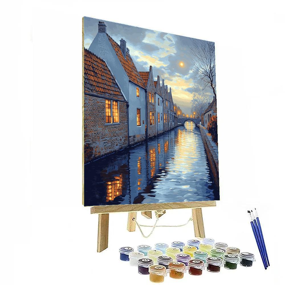 Johannes Vermeer Inspired Moonlit Delft Canal With Silent Reflections paint by numbers