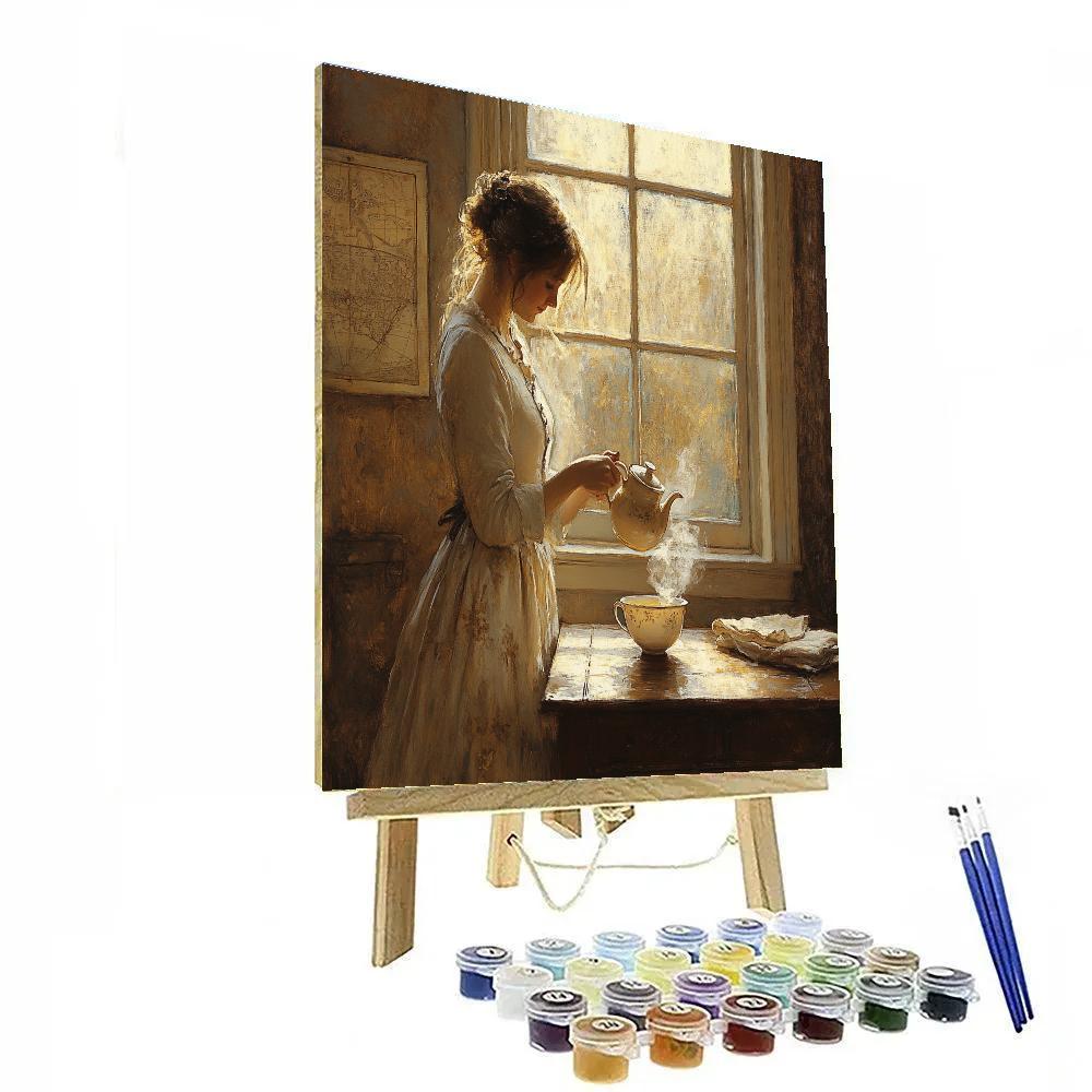 Vermeer Inspired Sunlit Tea Room Paint by numbers art