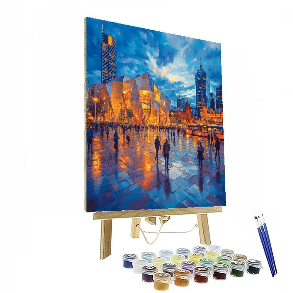 Federation Square At Dusk In Melbourne Australia paint by color