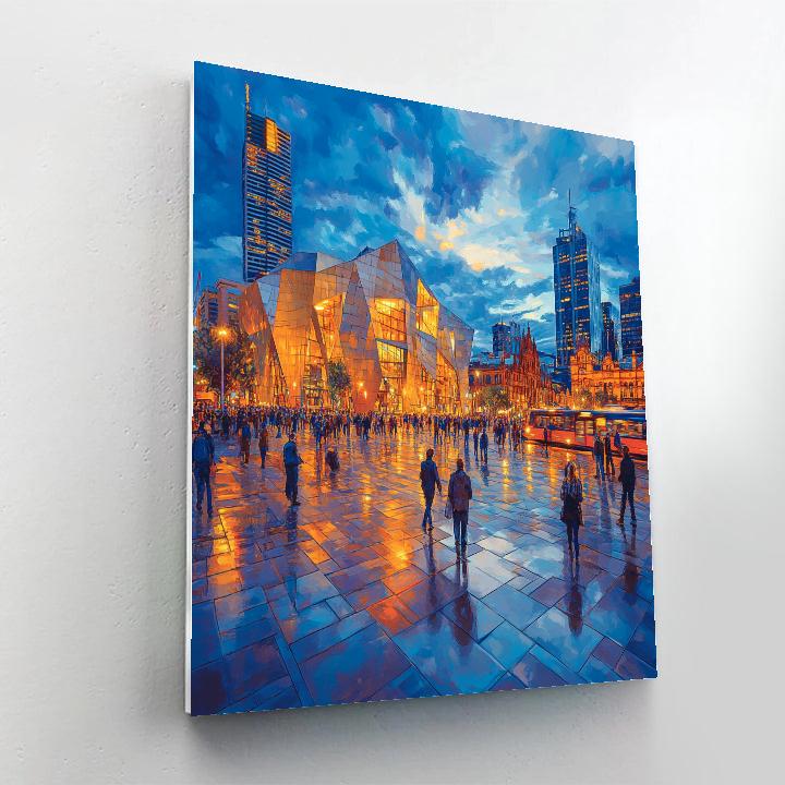 Federation Square At Dusk In Melbourne Australia paint by color