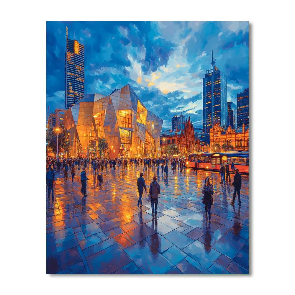 Federation Square At Dusk In Melbourne Australia paint by color