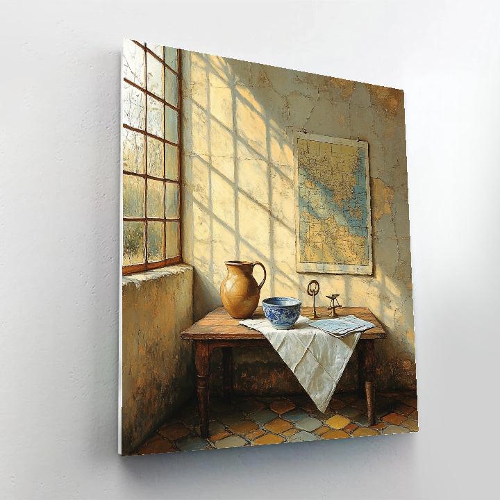 Johannes Vermeer Inspired Sunbeam Prism Through Leaded Glass Over Still Life DIY paint by numbers