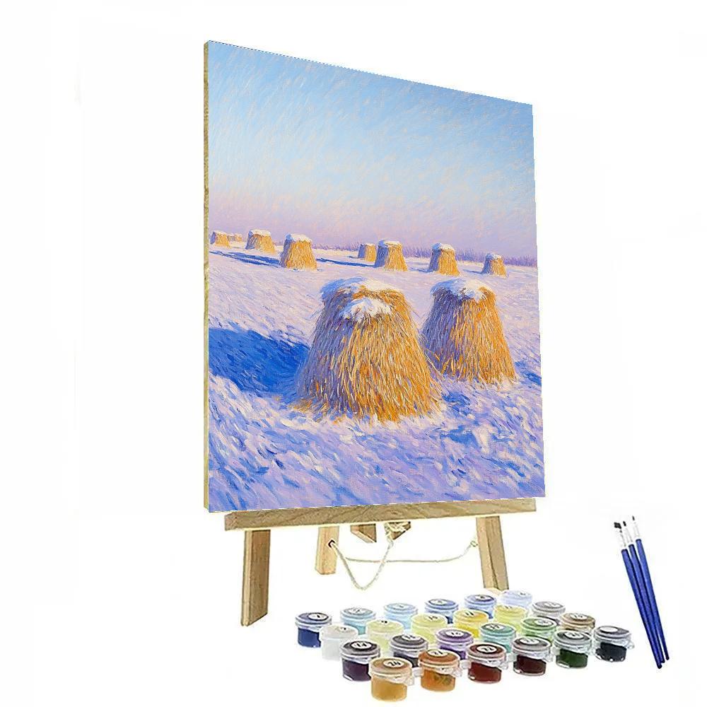 Claude Monet Inspired Haystacks In Violet Snowlight Paint by numbers art