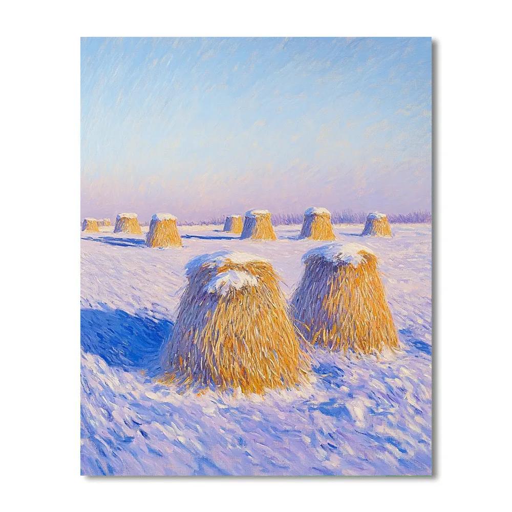 Claude Monet Inspired Haystacks In Violet Snowlight Paint by numbers art