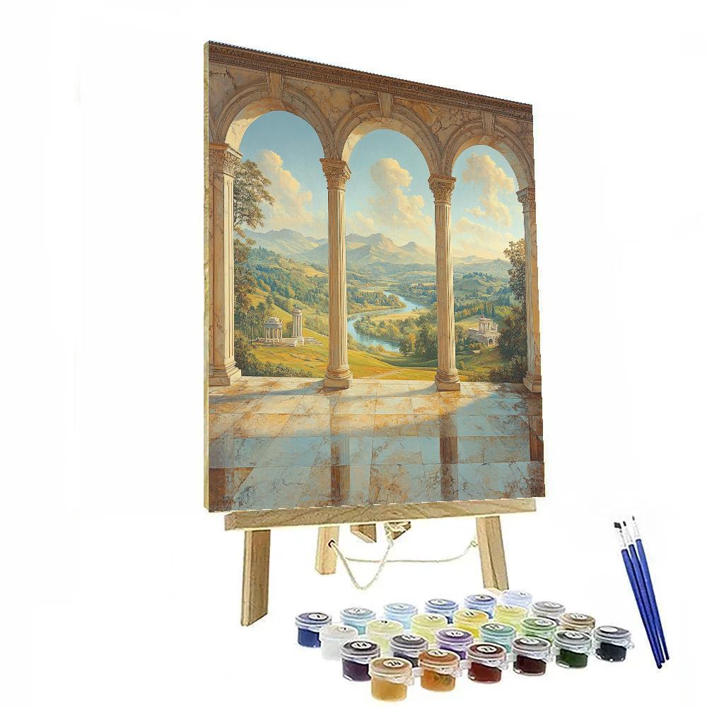 Raphael Inspired Marble Loggia Overlooking Verdant Valley Painting by numbers kit