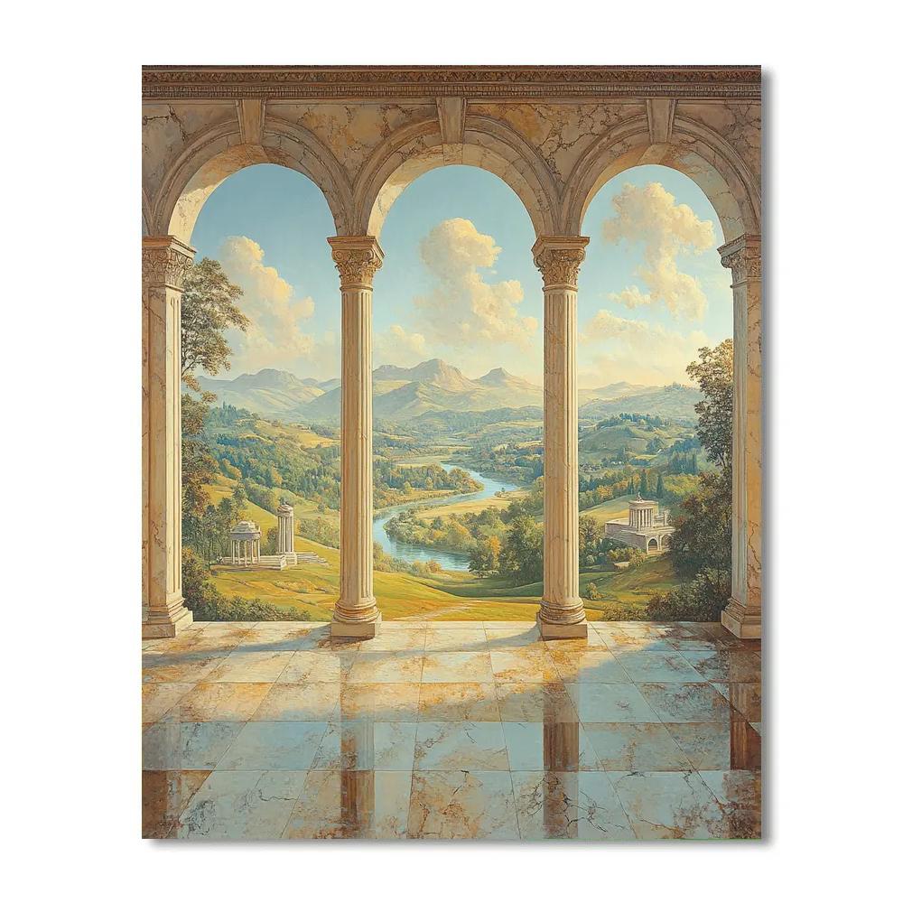Raphael Inspired Marble Loggia Overlooking Verdant Valley Painting by numbers kit