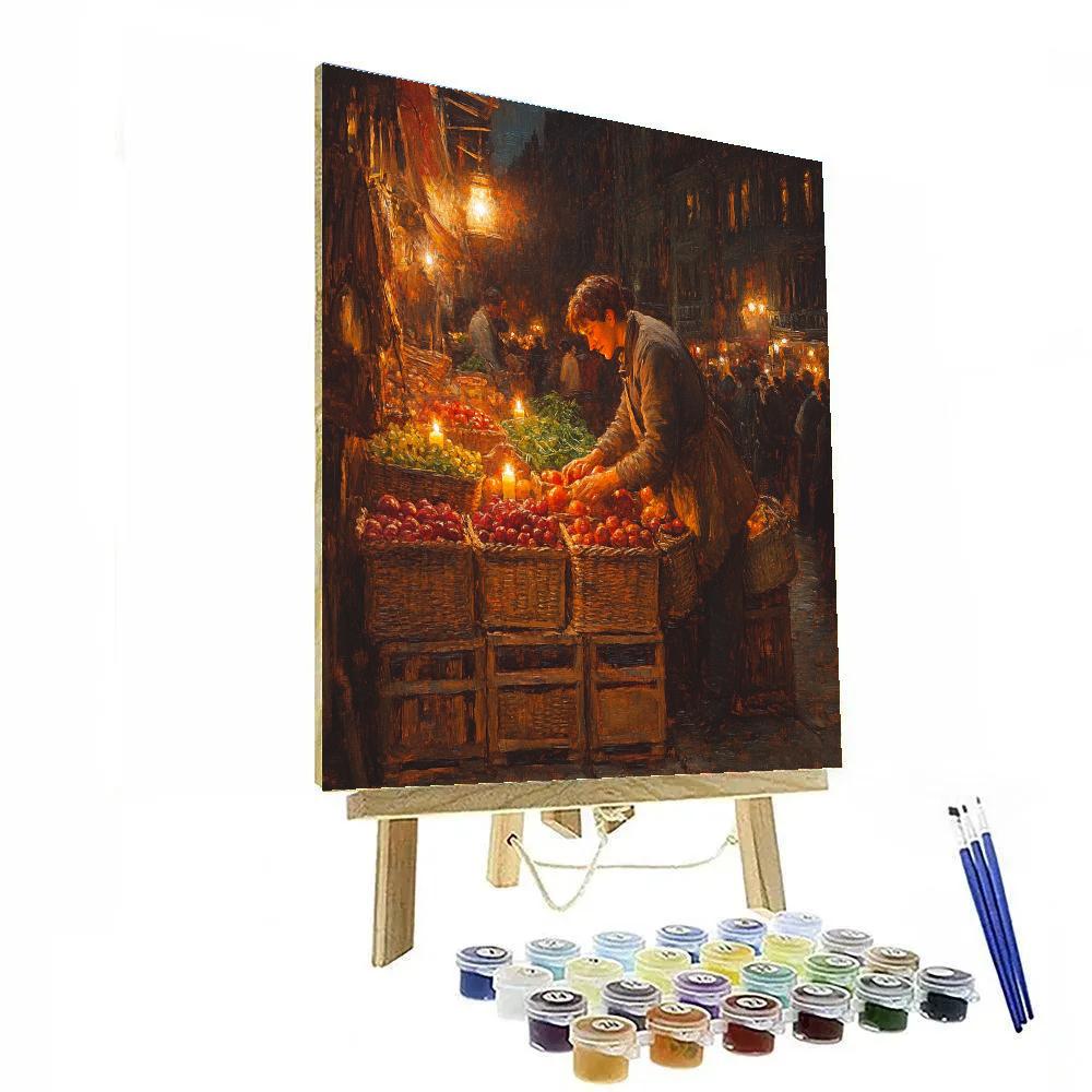 Rembrandt Inspired Candlelit Market Stall paint by color