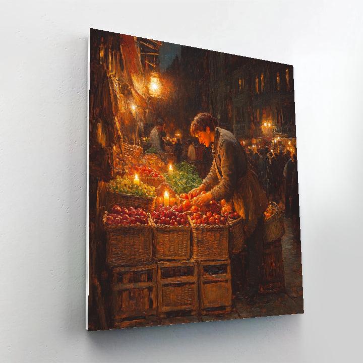 Rembrandt Inspired Candlelit Market Stall paint by color
