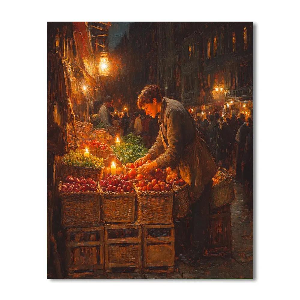 Rembrandt Inspired Candlelit Market Stall paint by color