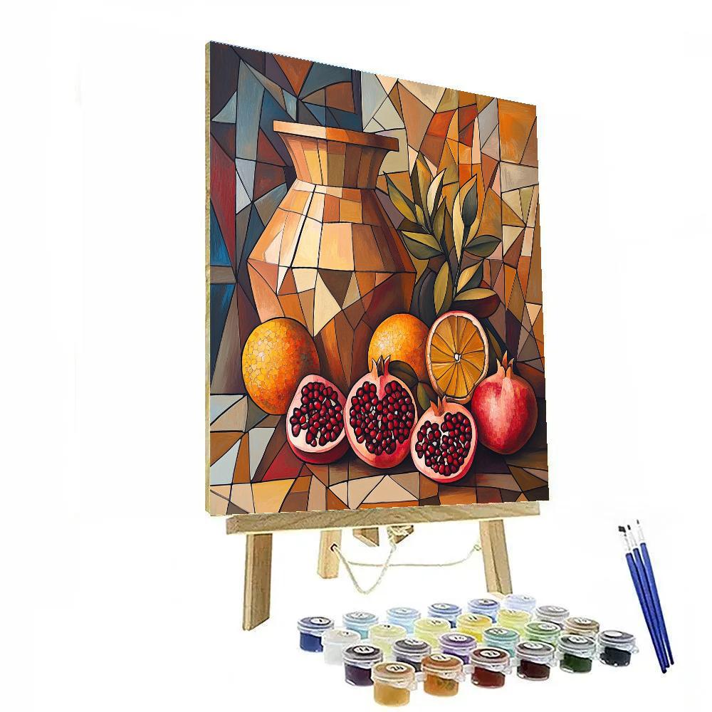 Pablo Picasso Inspired Cubist Orchard Still Life With Pomegranate And Clay Amphora Numbered painting kits