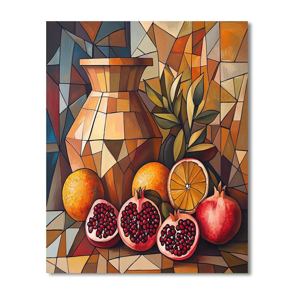 Pablo Picasso Inspired Cubist Orchard Still Life With Pomegranate And Clay Amphora Numbered painting kits