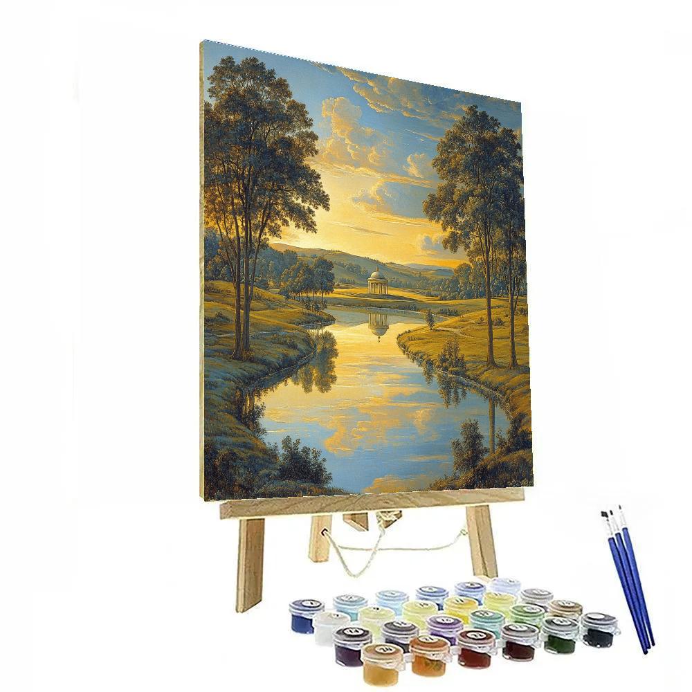 Raphael Inspired Twin Rivers Converging Beneath Aureate Sky Paint by numbers kits