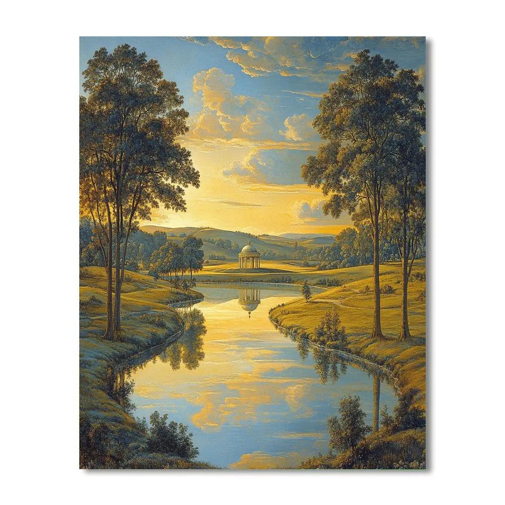 Raphael Inspired Twin Rivers Converging Beneath Aureate Sky Paint by numbers kits