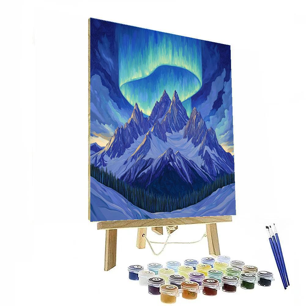 Lawren Harris Inspired Aurora Crown Over Silent Snow Peaks paint by number