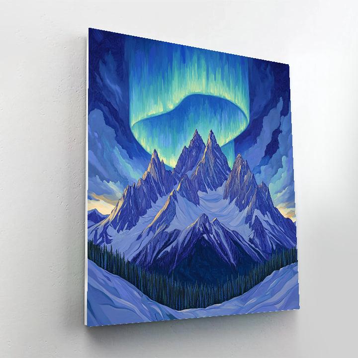 Lawren Harris Inspired Aurora Crown Over Silent Snow Peaks paint by number