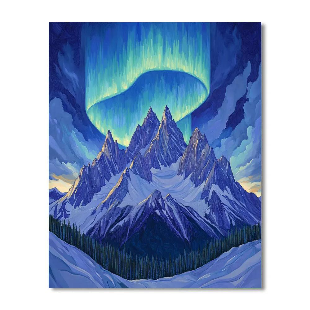 Lawren Harris Inspired Aurora Crown Over Silent Snow Peaks paint by number