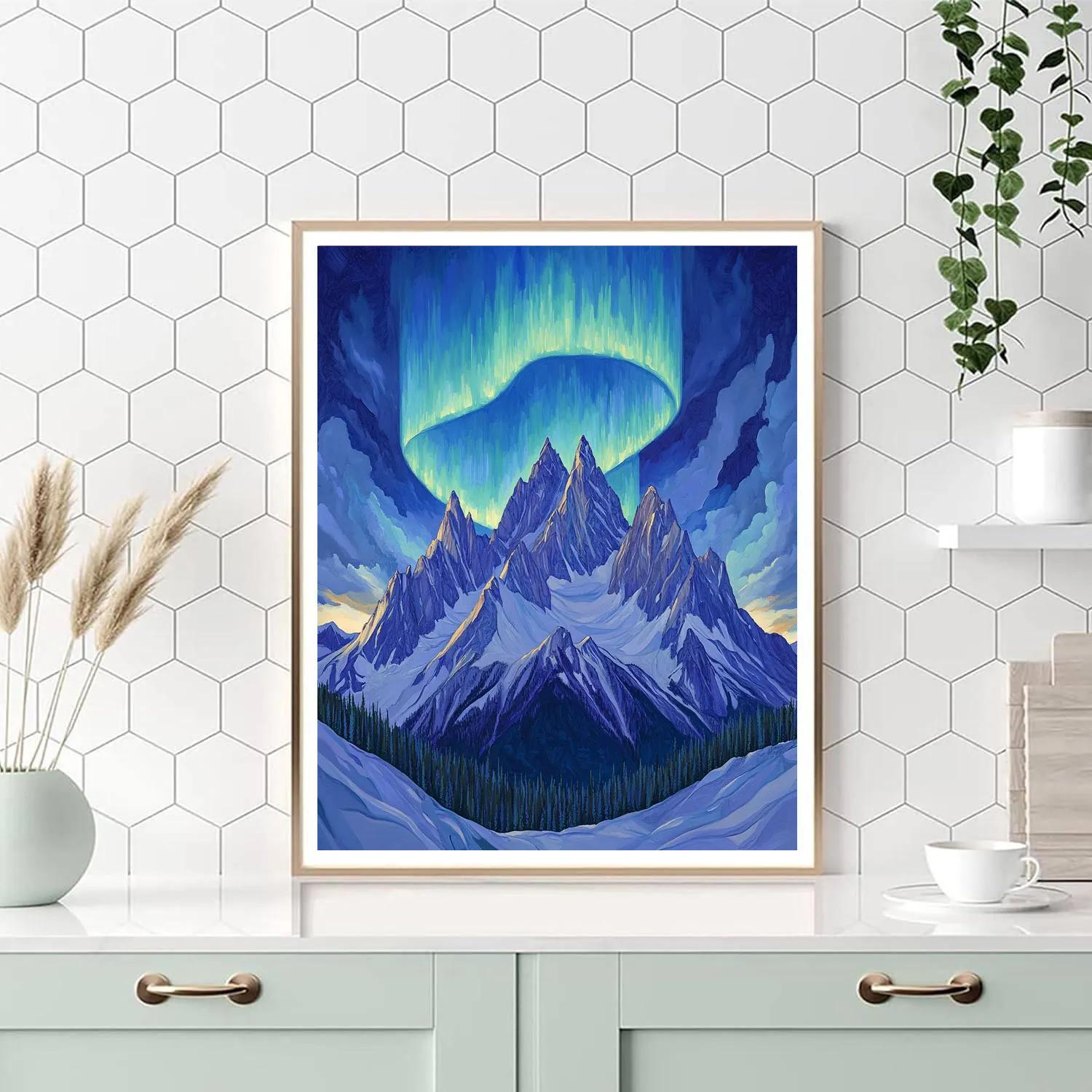 Lawren Harris Inspired Aurora Crown Over Silent Snow Peaks paint by number