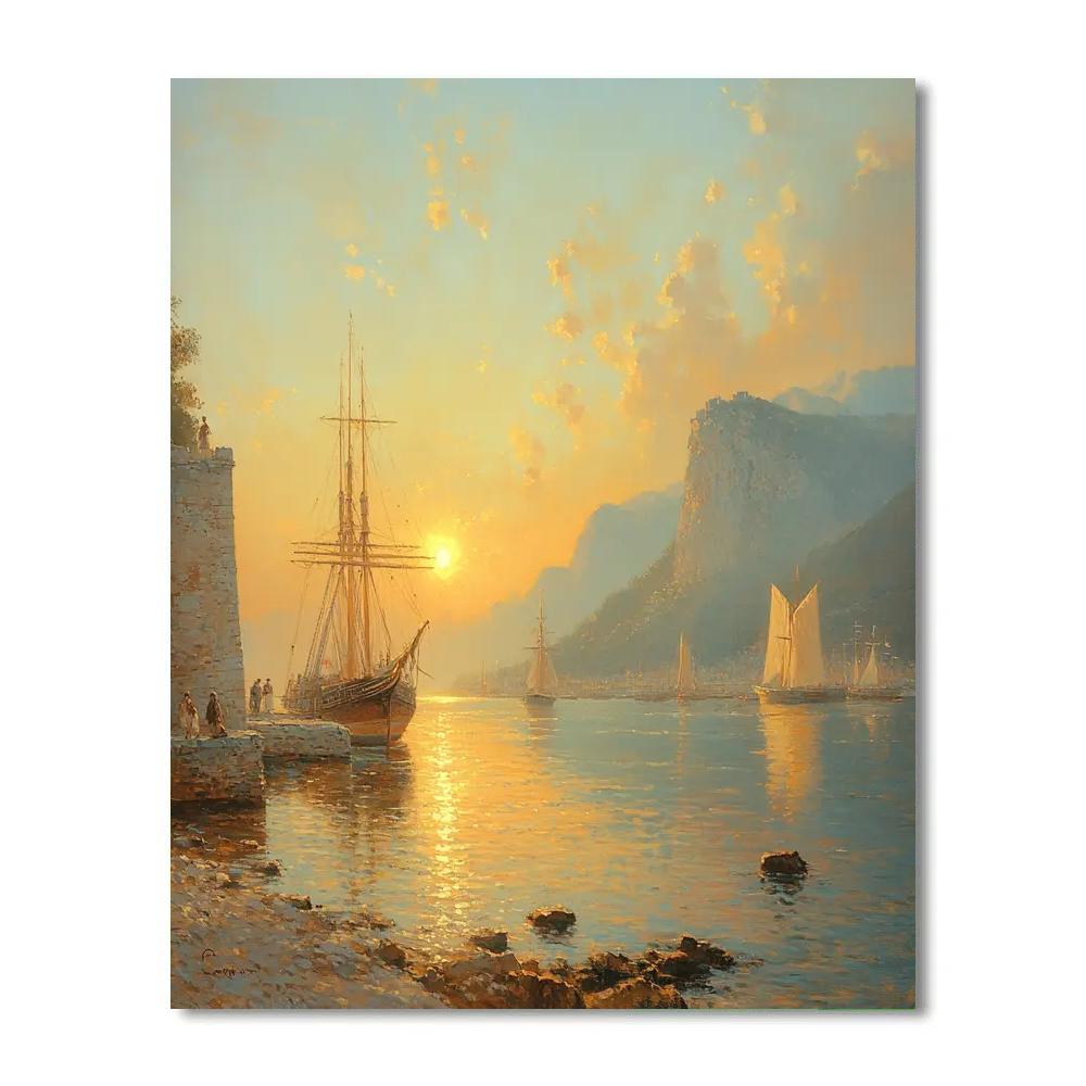 Claude Lorrain Inspired Harbor Sunrise paint by color