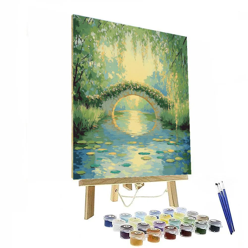 Claude Monet Inspired Japanese Bridge In Spring Verdure paint by color