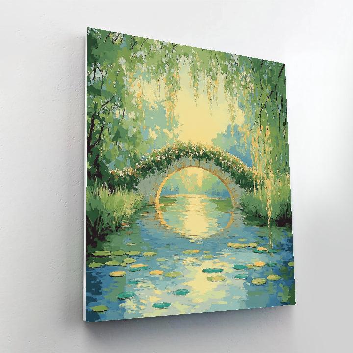 Claude Monet Inspired Japanese Bridge In Spring Verdure paint by color