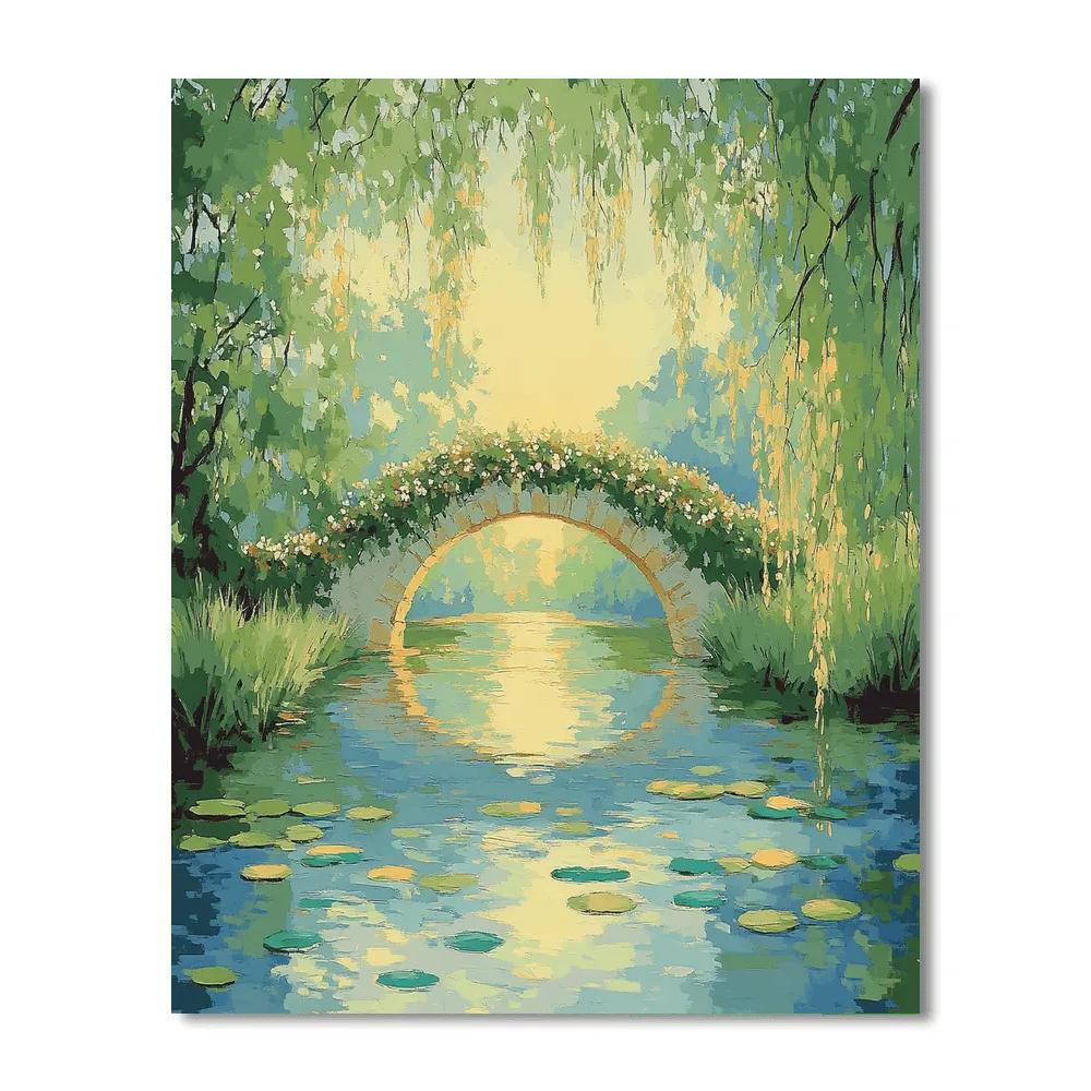 Claude Monet Inspired Japanese Bridge In Spring Verdure paint by color