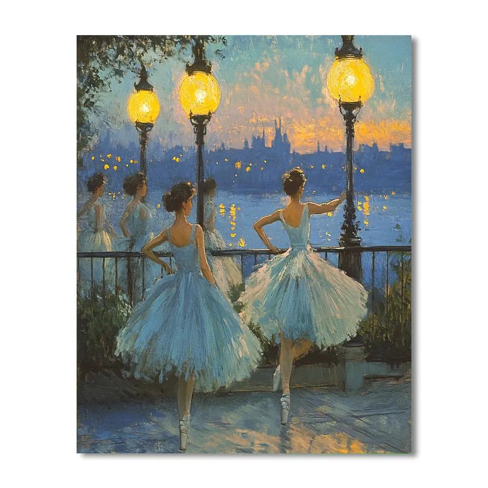 Edgar Degas Inspired Ballet Under Streetlights DIY paint by numbers