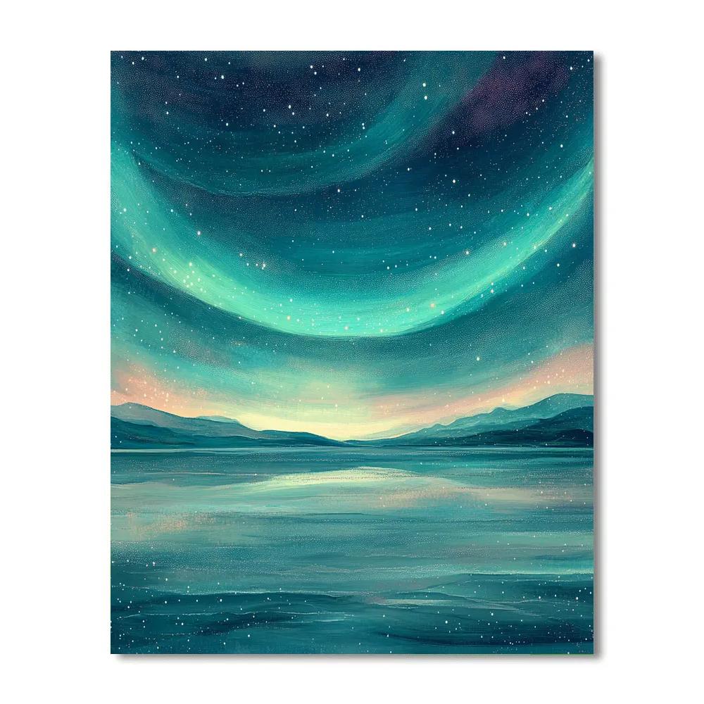 Georges Seurat Inspired Aurora Confluence Over A Silent Salt Flat painting number kit