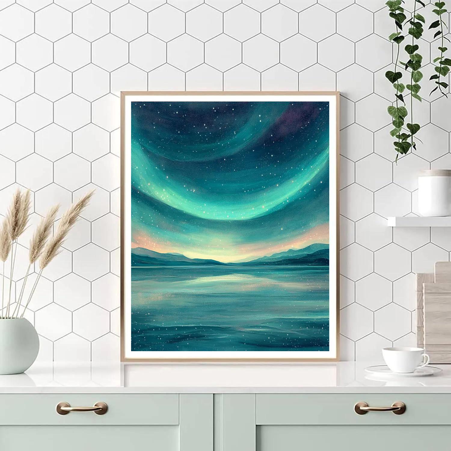 Georges Seurat Inspired Aurora Confluence Over A Silent Salt Flat painting number kit