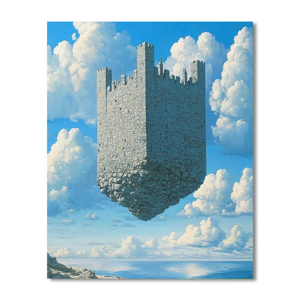 Rene Magritte Inspired Floating Castle Clouds Numbered painting kits