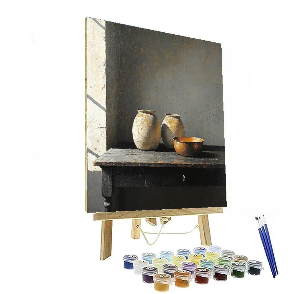 Diego Velázquez Inspired Silvery Bodegon Of Earthenware Jars And Copper Pan Number painting