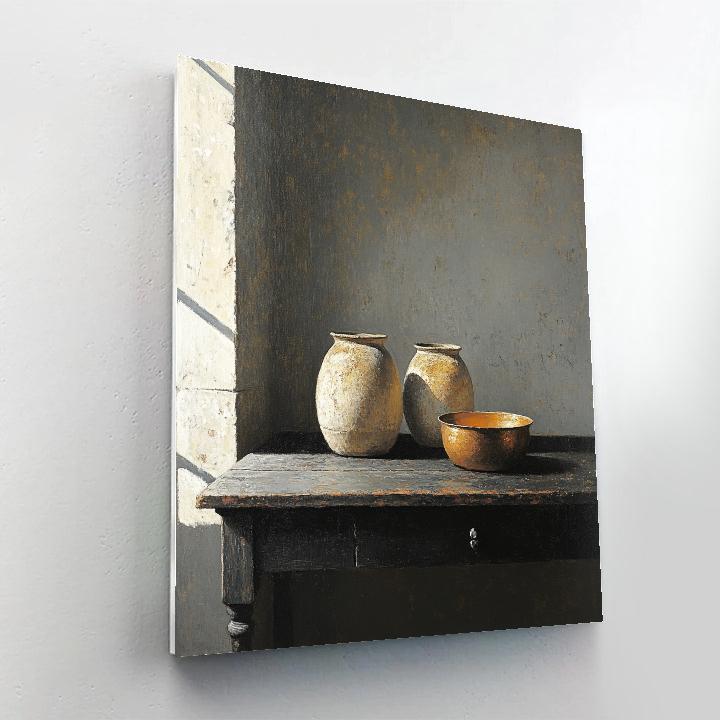 Diego Velázquez Inspired Silvery Bodegon Of Earthenware Jars And Copper Pan Number painting