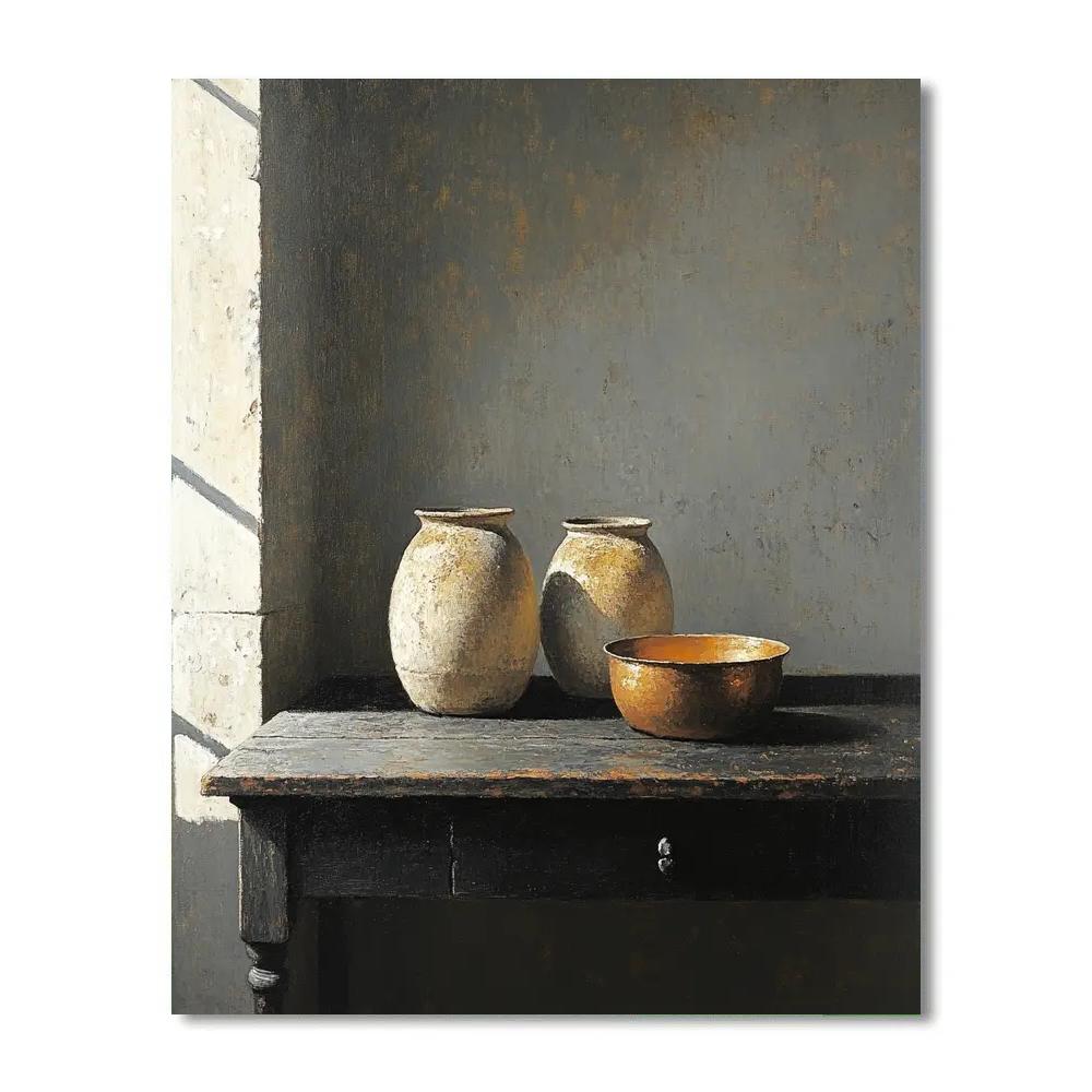 Diego Velázquez Inspired Silvery Bodegon Of Earthenware Jars And Copper Pan Number painting
