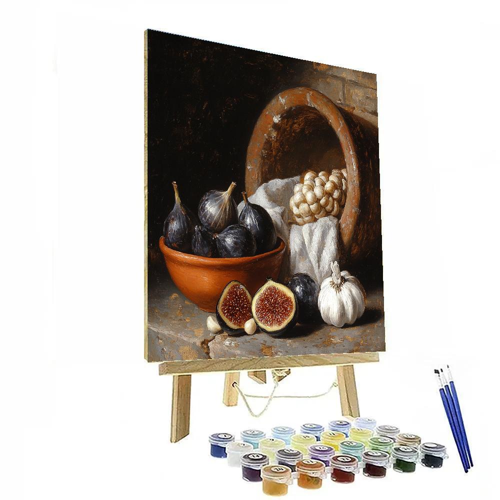 Diego Velázquez Inspired Market Still Life Of Figs Garlic And Terracotta Bowl Numbered painting kits